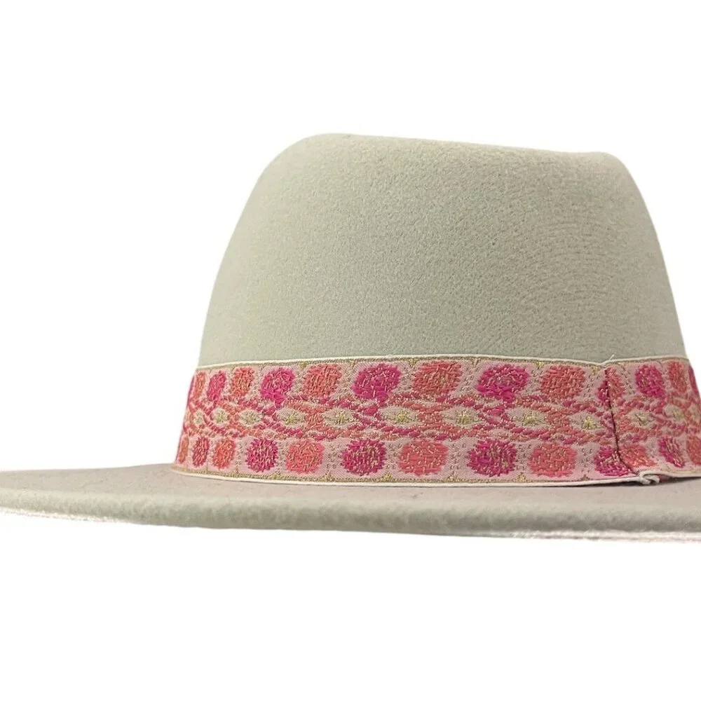 Altar’d State Womens Wool Blend Short Brim Fedora Barbiecore Beige Pink OS Indie